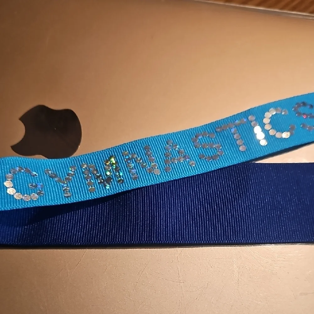 Girls NWT Turquoise Blue Hair Bow with Rhinestone 'Flip For Gymnastics'